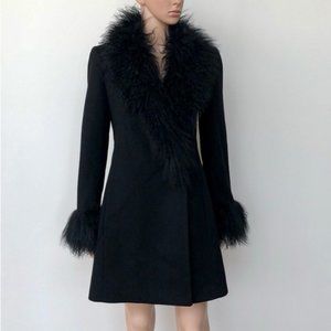 STEVE BY SEARLE BLACK WOOL MONGOLIAN FUR COAT, 4